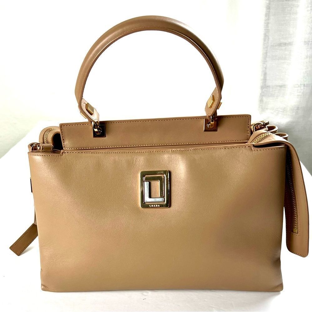 Luana Italy Double Zip Satchel/Crossbody Tan Leather Handbag
